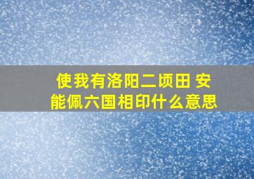 使我有洛阳二顷田 安能佩六国相印什么意思